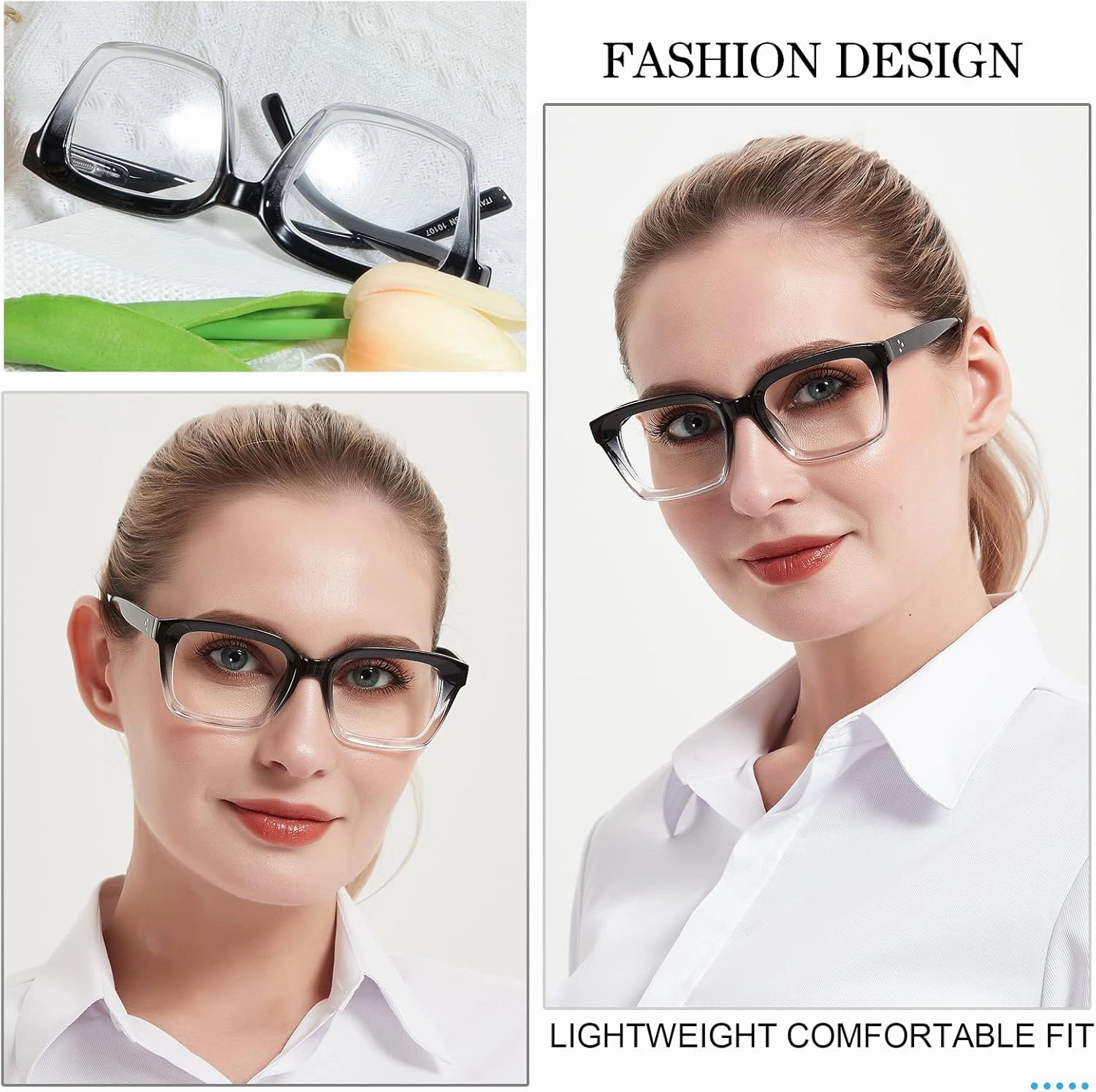 MARE AZZURO Oversized Reading Glasses Women Retro Square Readers 1.0 1.25 1.5 1.75 2.0 2.25 2.5 2.75 3.0 3.5 (Black clear, 1.00)