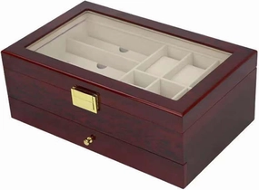 MARURY Double Layer Watch Box, Red Wood Watch Box, Organizer Wooden Glasses Jewelry Brown Storage Box Drawer Big Watch Box Case Wood Display Box (34cm)