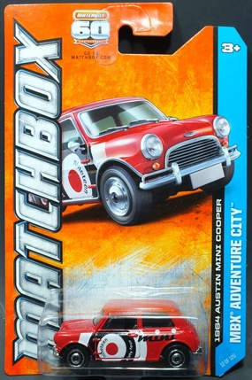 Matchbox 2013 MBX Adventure City 1964 Austin Mini Cooper #12 of 120 (Red with White and Black Detail)