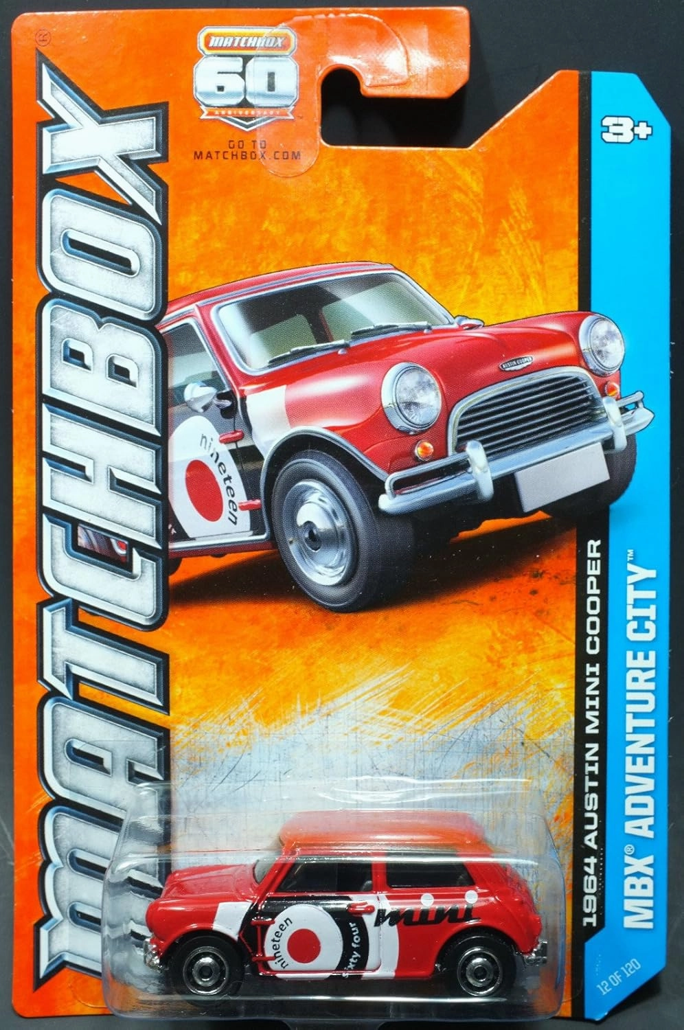 Matchbox 2013 MBX Adventure City 1964 Austin Mini Cooper #12 of 120 (Red with White and Black Detail)