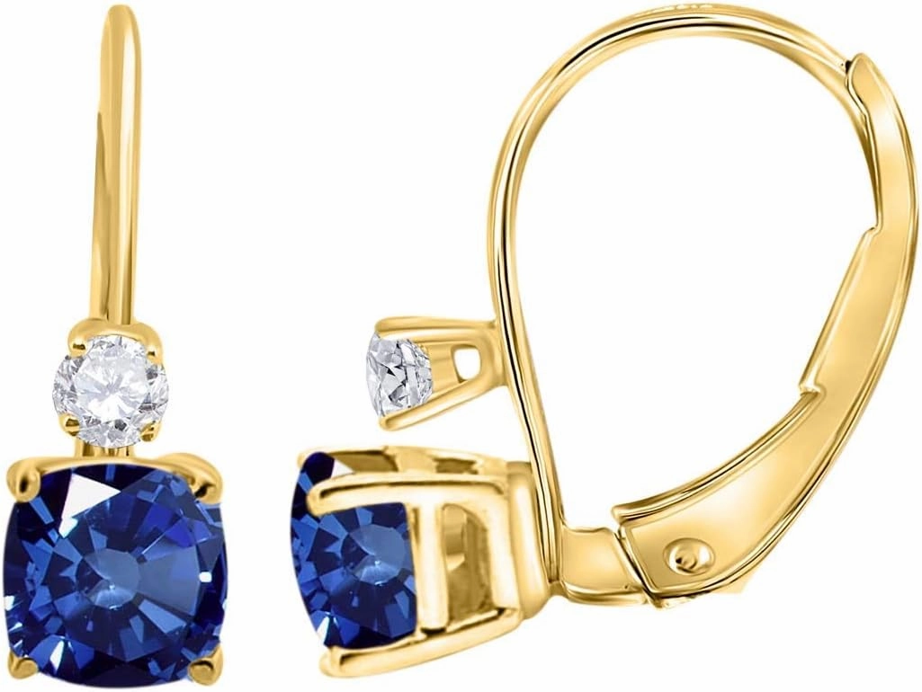 Mauli Jewels Earrings for Women 2.7 Carat. Cushion Cut Gemstone And Diamond Leverback Earrings Carat 14K Yellow Gold 4 Prong-Setting