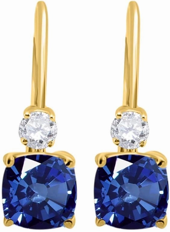 Mauli Jewels Earrings for Women 2.7 Carat. Cushion Cut Gemstone And Diamond Leverback Earrings Carat 14K Yellow Gold 4 Prong-Setting