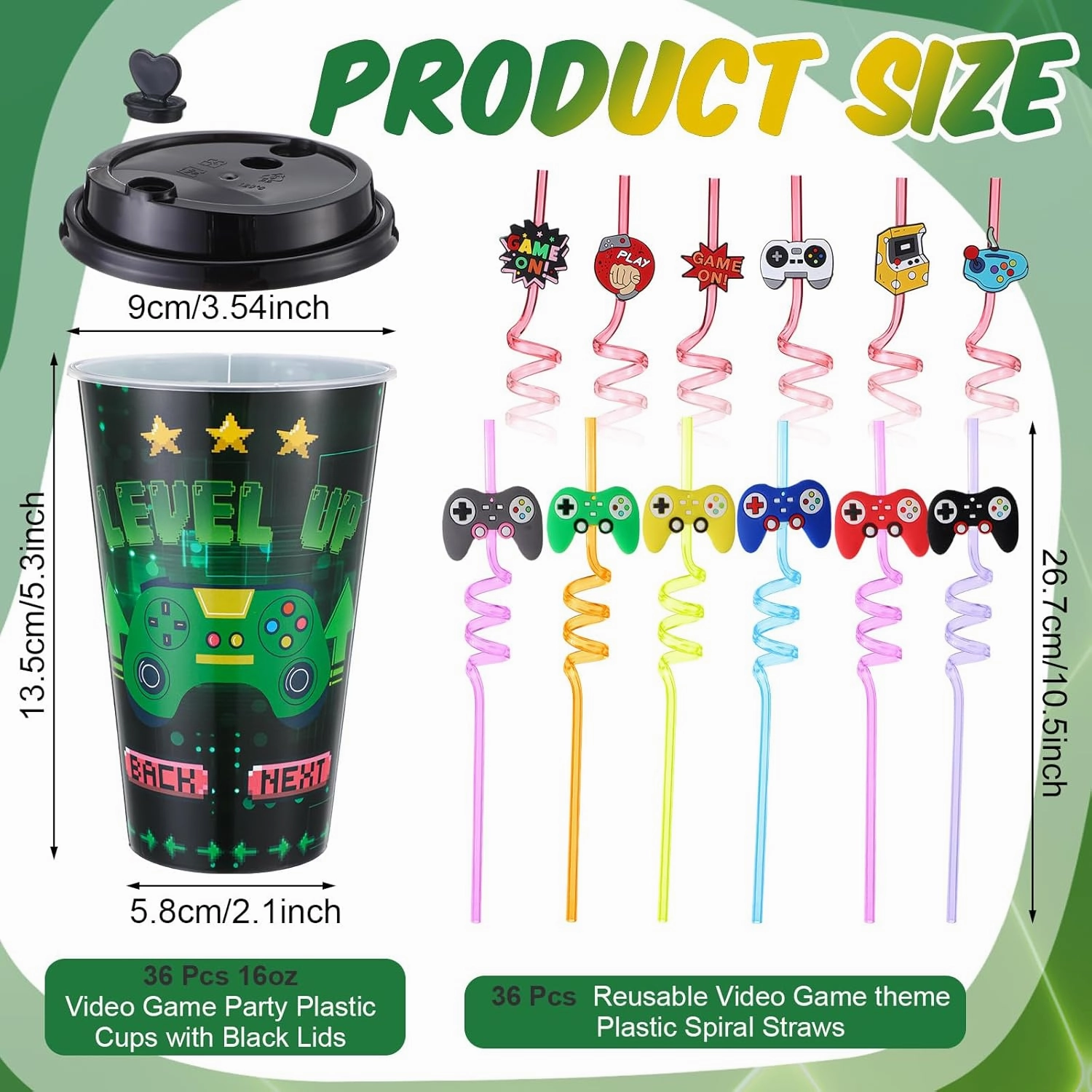 Maxcheck 36 Sets Video Game Party Favors Goodie Cups with Lids and Straws for Birthday Decorations 36Pcs 16oz Plastic Cups Reusable Plastic Straws for Birthday Party (Video Game)