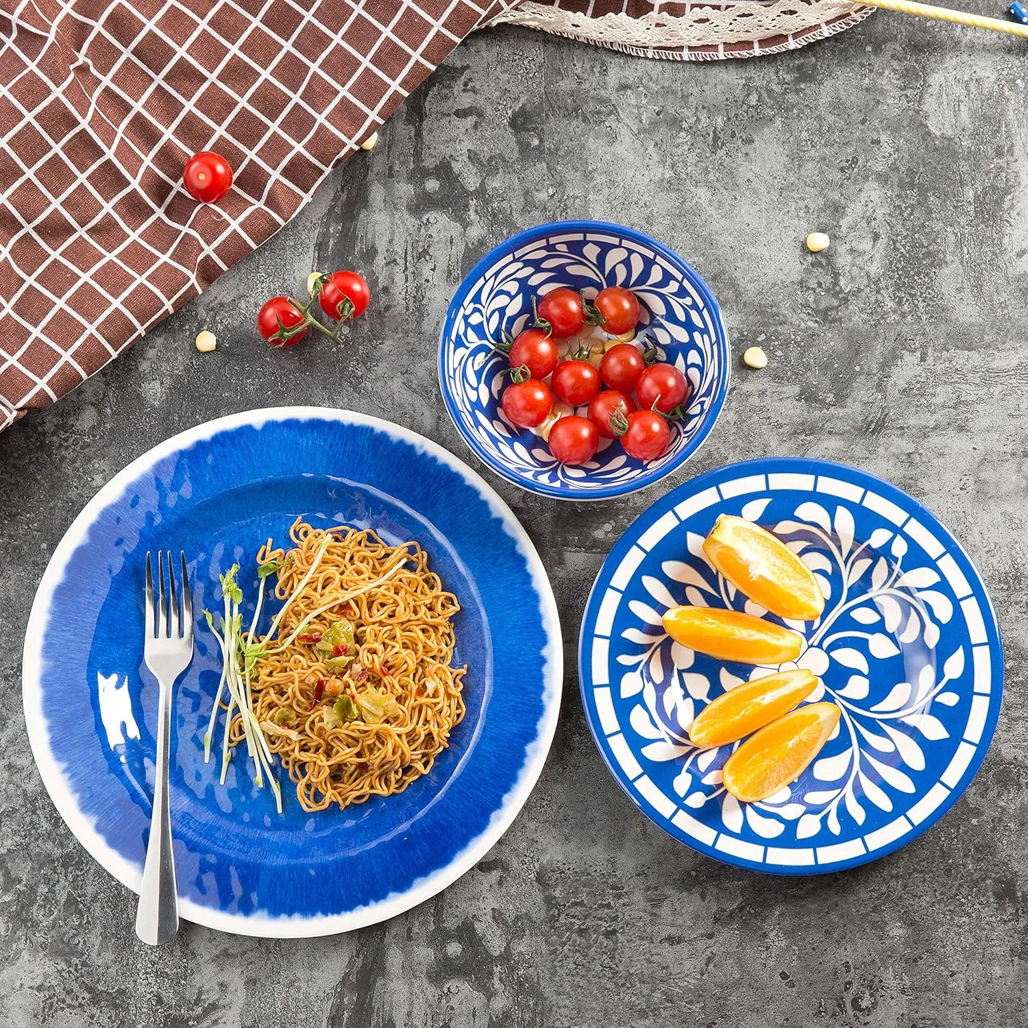 Melamine Dinnerware Set - 12 Pcs Dinner Dishes Set for 4, Plates and Bowls Set for Indoor & Outdoor Use- Dishwasher Safe, Unbreakable, Blue