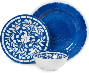 Melamine Dinnerware Set - 12 Pcs Dinner Dishes Set for 4, Plates and Bowls Set for Indoor & Outdoor Use- Dishwasher Safe, Unbreakable, Blue