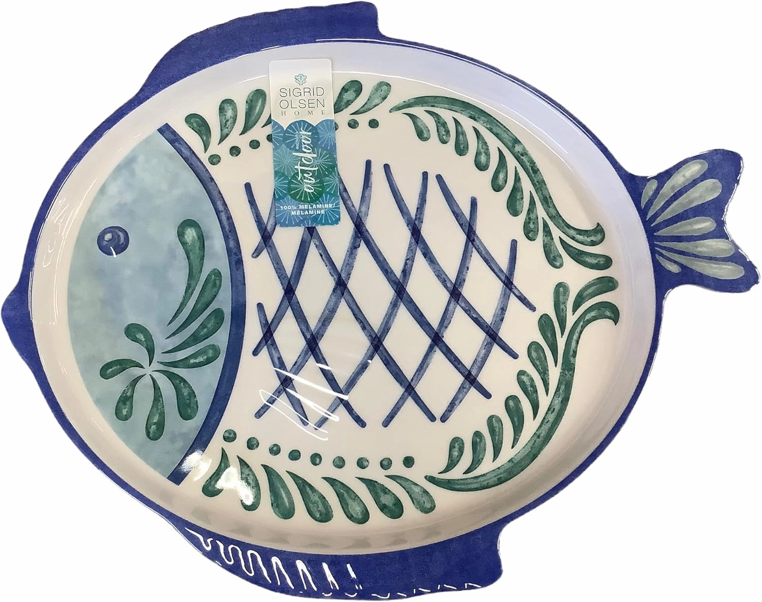 Melamine Fish Plates (Blue & Green Fish Shaped Plate, Dinner Plate, 4pk)