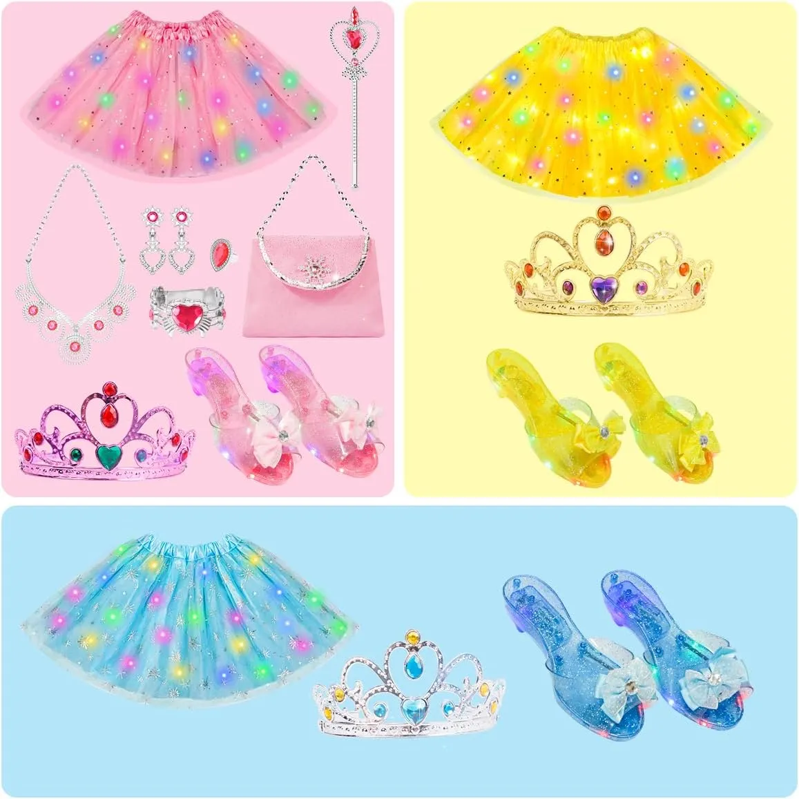 Meland Light Up Princess Dress Up - Dress Up Clothes for Girls with Skirts, Princess Purse & Light Up Play Shoes, Princess Toys Gift for Toddler Girls Age 3,4,5,6 Year Old for Birthday Christmas