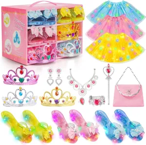 Meland Light Up Princess Dress Up - Dress Up Clothes for Girls with Skirts, Princess Purse & Light Up Play Shoes, Princess Toys Gift for Toddler Girls Age 3,4,5,6 Year Old for Birthday Christmas