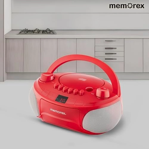 Memorex MX-BCCD50(R) AM/FM Top Loading CD and Cassette Player | Portable Stereo with Programmable Memory | Auto-Stop Cassette Deck | Auxiliary Input | Red LED Display (Red)