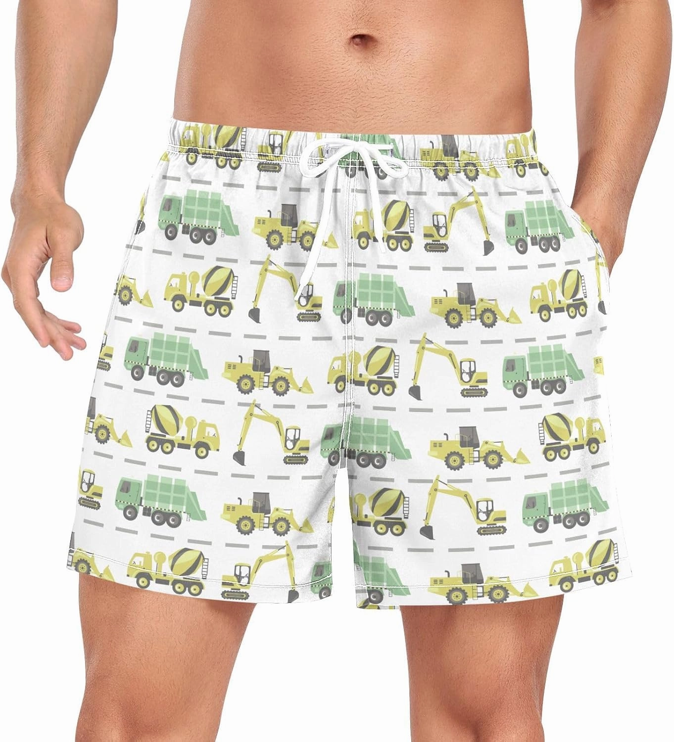 Men's Athletic Shorts Truck Yellow Green Transport Car 2 in 1 Quick Dry Workout Gym Running Shorts for Men S-XXL