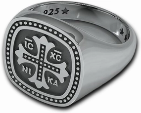 Men's Cross Ring, Byzantine Knight Style, Christian, Orthodox, Engraved Silver Jewelry with Optional Enamel Fill, Simple Smooth Design, Excellent Quality