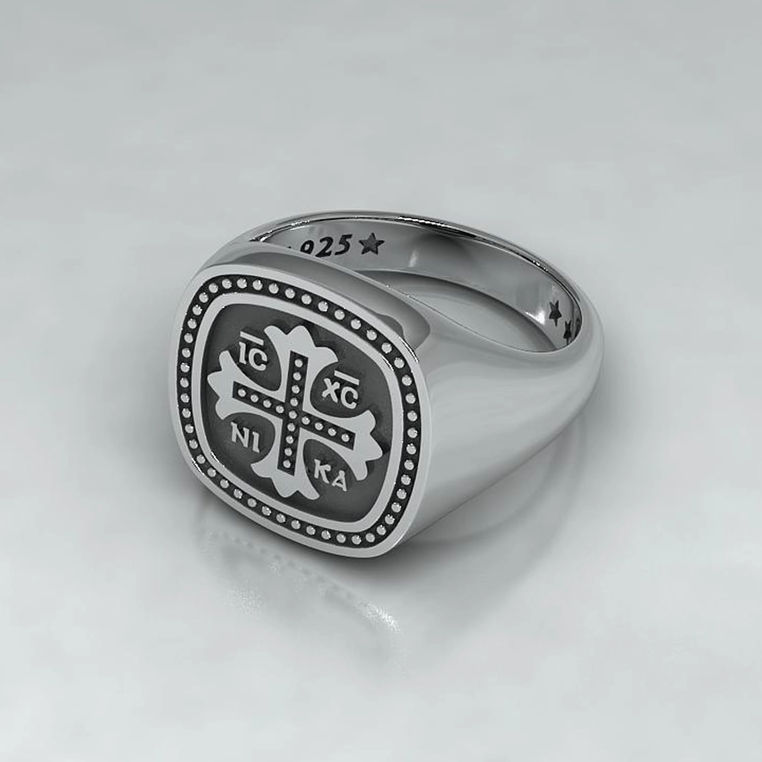 Men's Cross Ring, Byzantine Knight Style, Christian, Orthodox, Engraved Silver Jewelry with Optional Enamel Fill, Simple Smooth Design, Excellent Quality