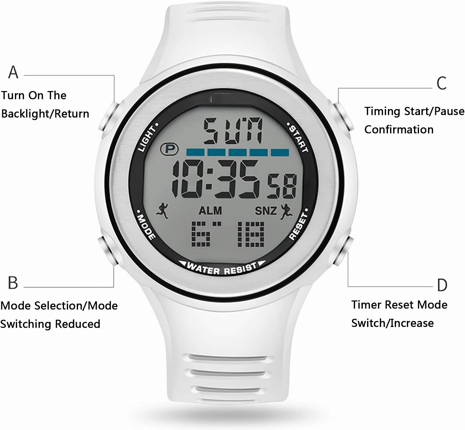 Men's Digital Sports Big Dial Watch, Waterproof Tactical Watch with Led Backlight Watch Men's, Silicone Strap