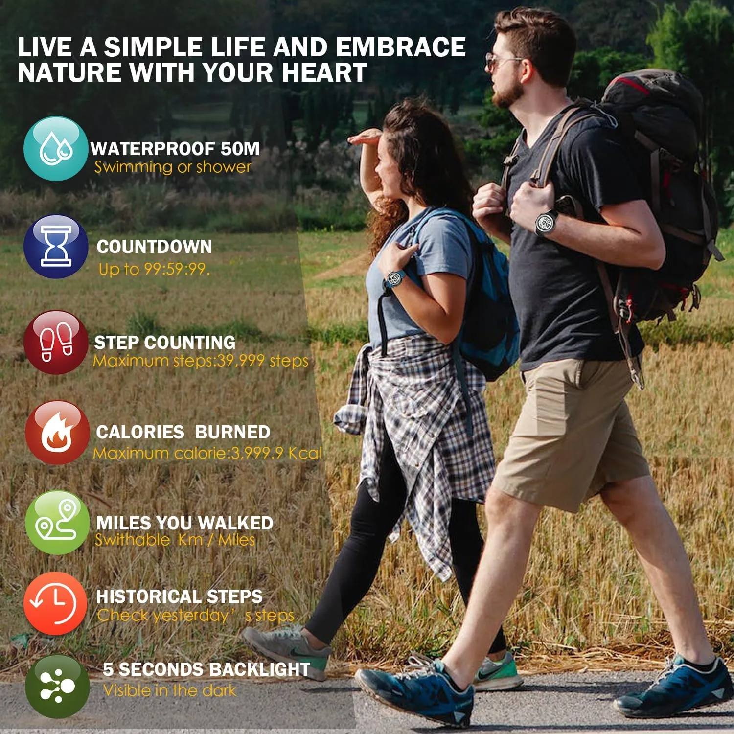 Mens Pedometer Watch for Walking Step Counter Watch No Charging, No App Connection, with EL Backlight. Simple, Practical Choice for Mobile-Free Fitness Enthusiasts TIMEURE-2308