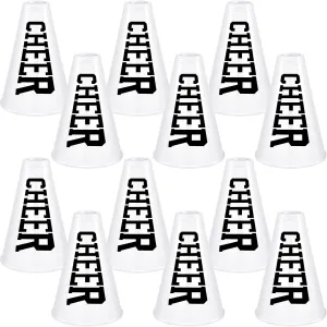 Meooeck 12 Pieces White Cheer Megaphone Noisemaker Bulk Party Accessory Plastic Cheerleading Small Megaphone Director Prop Noisemaker Toys for Sports Game Party Outdoor