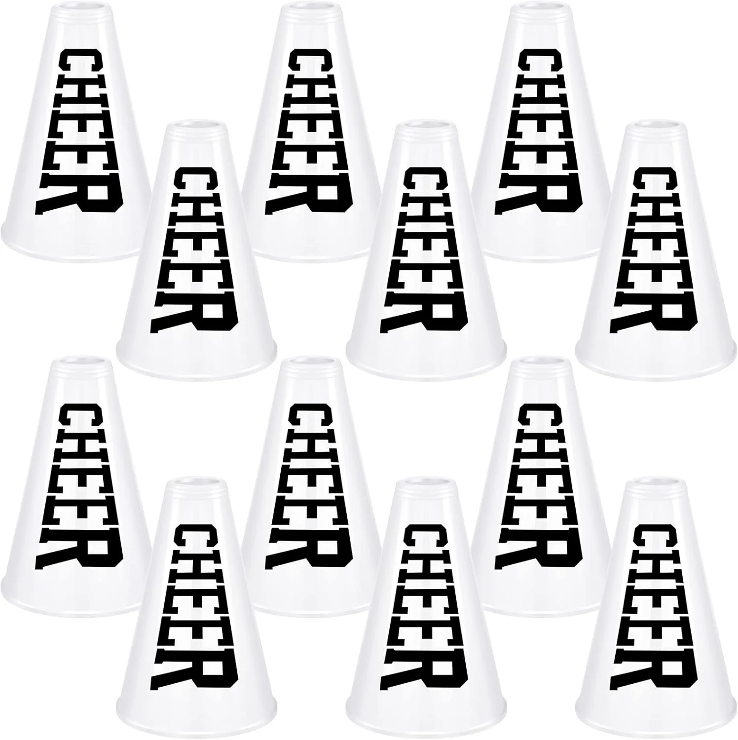 Meooeck 12 Pieces White Cheer Megaphone Noisemaker Bulk Party Accessory Plastic Cheerleading Small Megaphone Director Prop Noisemaker Toys for Sports Game Party Outdoor