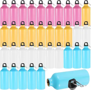 Mifoci 36 Pcs Aluminum Water Bottle Bulk 20 oz Reusable Lightweight Metal Water Bottles with Twist Cap and Buckle Leak Proof for Sports Gym Bicycle Camping Travelling(Pink, Blue, White, Yellow)