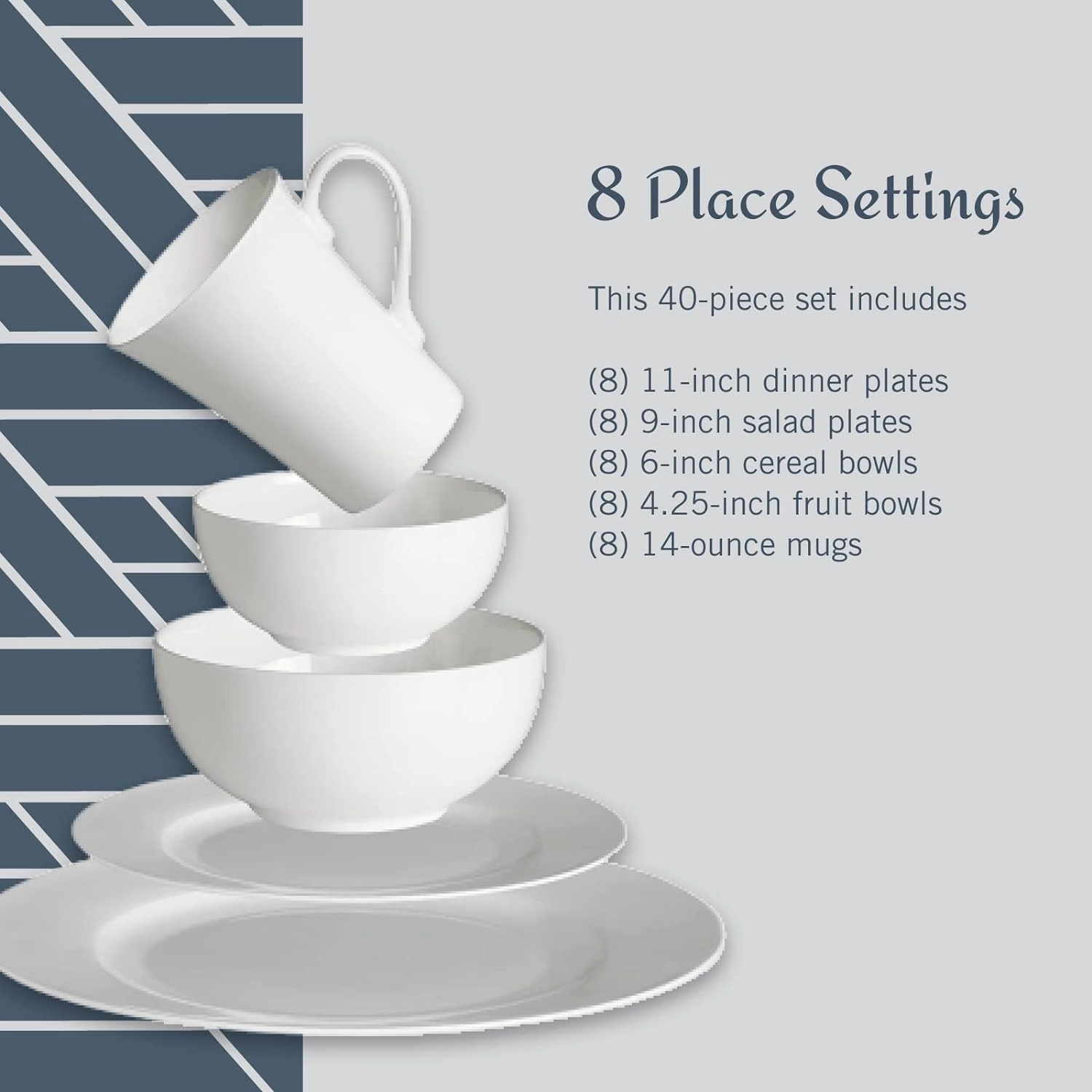 Mikasa Delray 40-Piece White Dinnerware Set, Service for 8, Dining Set