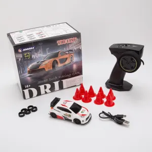 Mini RC Drift Car with Gyro Indoor/Outdoor, 1/43 Scale 4WD Full Proportional 2.4G High Speed 15KM/H RTR Remote Control Sports Racing Car with LED Lights & Drift Tires