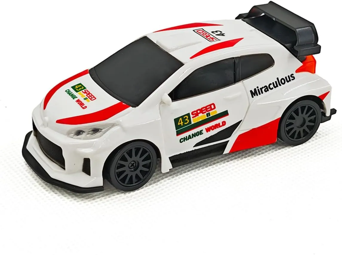 Mini RC Drift Car with Gyro Indoor/Outdoor, 1/43 Scale 4WD Full Proportional 2.4G High Speed 15KM/H RTR Remote Control Sports Racing Car with LED Lights & Drift Tires