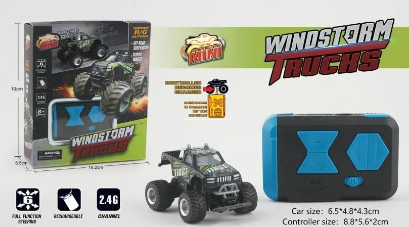 Mini RC Truck Off-Road 1:64 Scale Upgraded 2.4G 5-Channel 7CM RC Radio Wireless Remote Control Car Coke Can Micro Racing Pocket Portable Truck for Multi-Users (Black)
