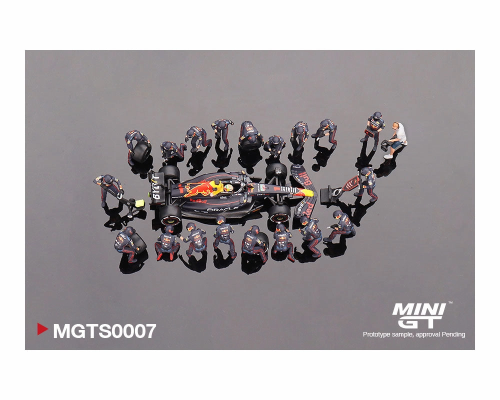Mini GT Oracle Red Bull Racing RB18 #1 Max V. 2022 Abu Dhabi GP Pit Crew Set