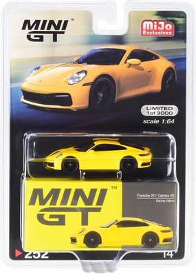 MINI GT True Scale Miniatures Model Car Compatible with Porsche 911 Carrera 4S Racing Yellow Limited Edition