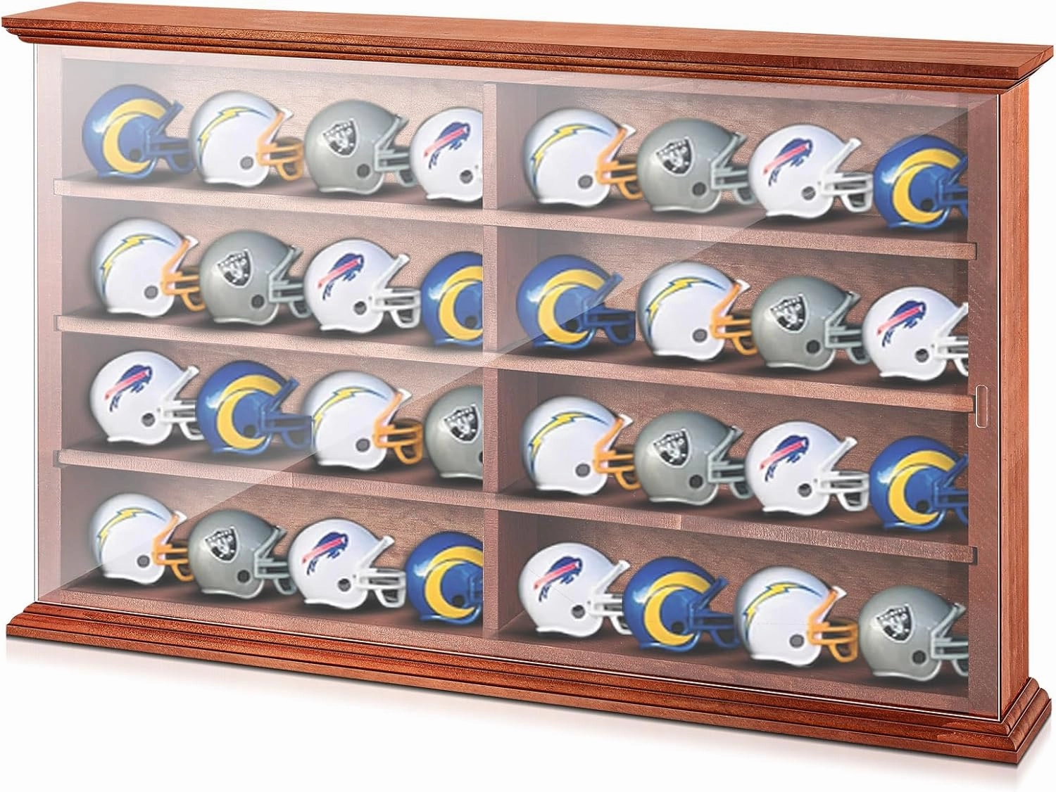 Mini Helmet Display Case Cabinet Holders Wall Mount Rack for Football Baseball Helmet, Natural Wood Frame with Clear Acrylic Door UV Protection, 21.5 x 13 x 3 Inches(Cherry)