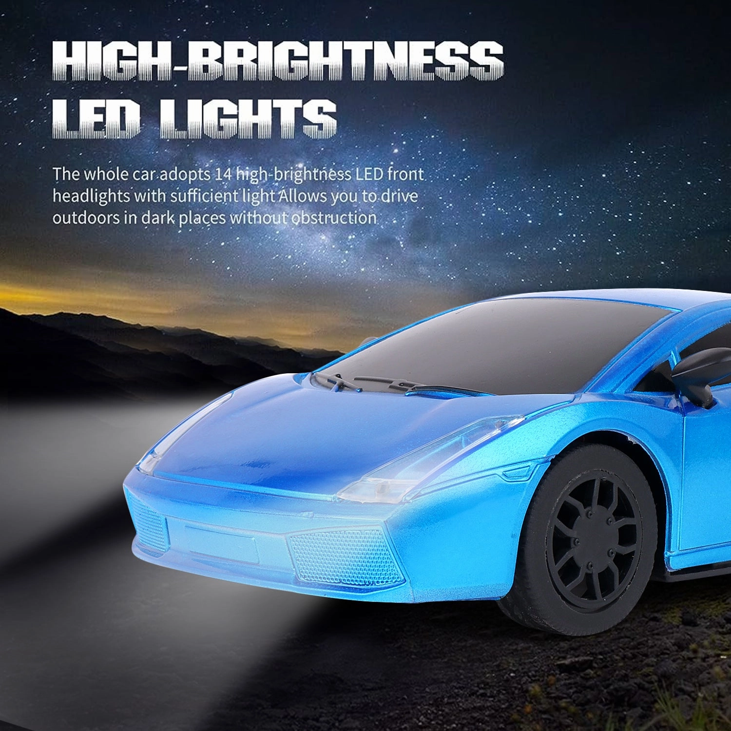 Mini Pro RC Car - Blue | 27 MHz Fully Functionable | 1:24 Scale | Battery & Charger Cable | Range upto 25m | Luminous Headlight | Perfect Tyre Grip | For Age 4  Years