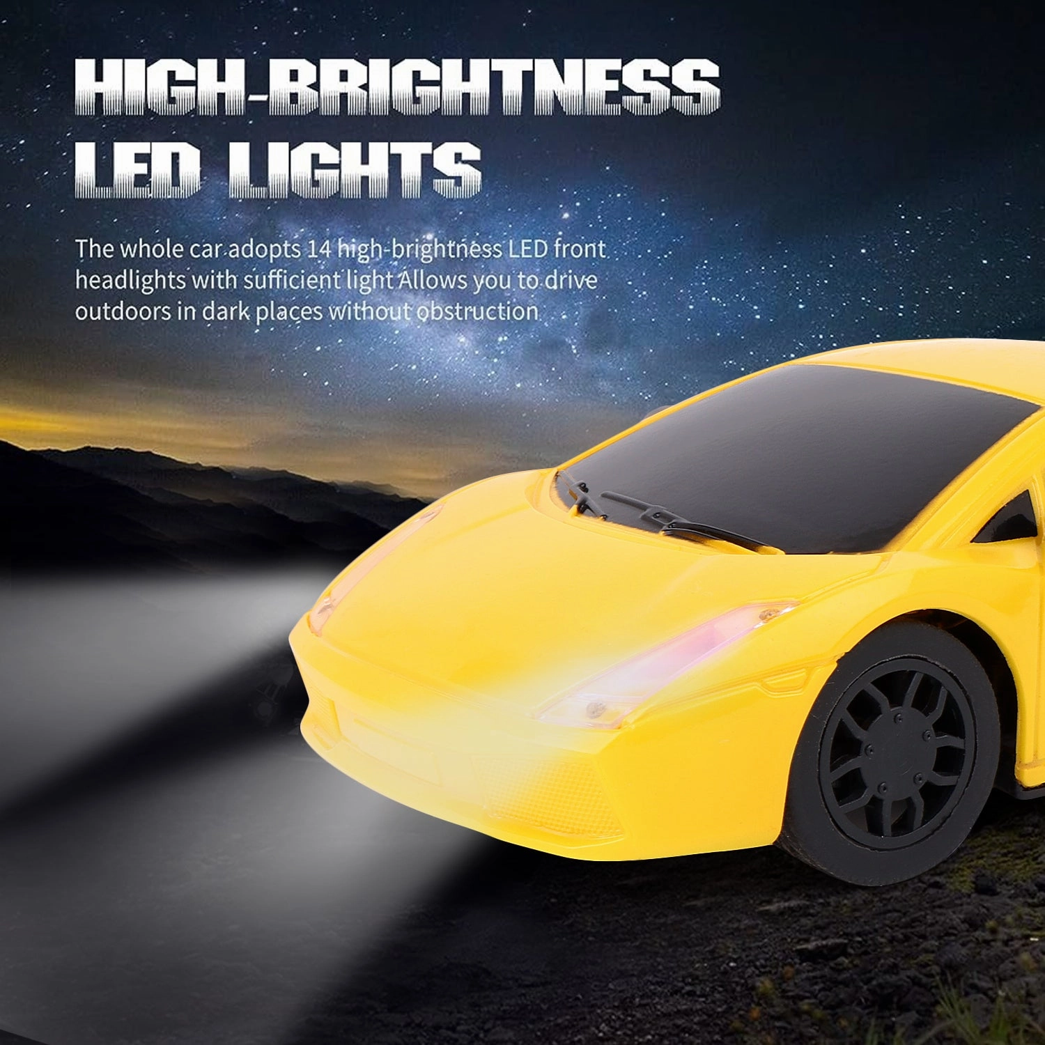 Mini Pro RC Car - Yellow | 27 MHz Fully Functionable | 1:24 Scale | Battery & Charger Cable | Range upto 25m | Luminous Headlight | Perfect Tyre Grip | For Age 4  Years