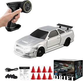 Mini RC Drift Car Indoor/Outdoor, 1/43 Scale 4WD 2.4G High Speed 15KM/H RTR Remote Control Sports Racing Car with LED Lights & Drift Tires, Toys Hobby Gifts for Adults and Kids