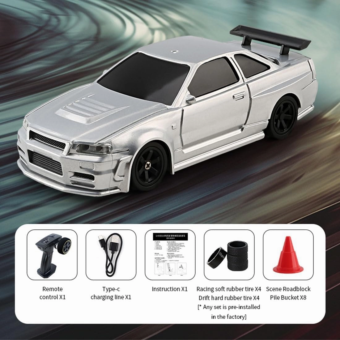 Mini RC Drift Car Indoor/Outdoor, 1/43 Scale 4WD 2.4G High Speed 15KM/H RTR Remote Control Sports Racing Car with LED Lights & Drift Tires, Toys Hobby Gifts for Adults and Kids
