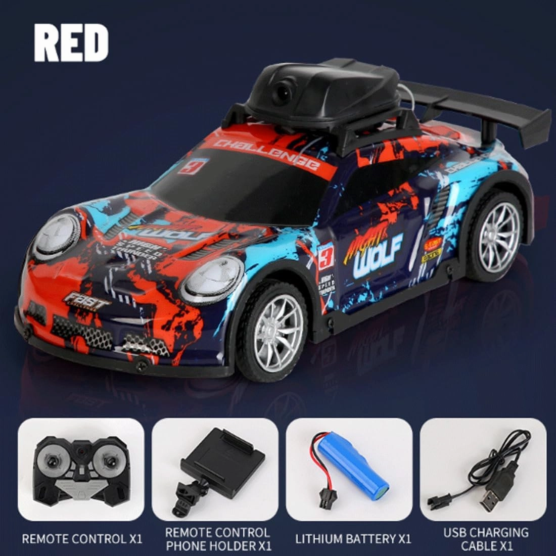 Mini RC Drift Car with HD Camera & LED Lights, 2.4G 4CH Remote Control Car Electric Racing Sports Cars for Adult Teens - RTR Version / 2 Battery