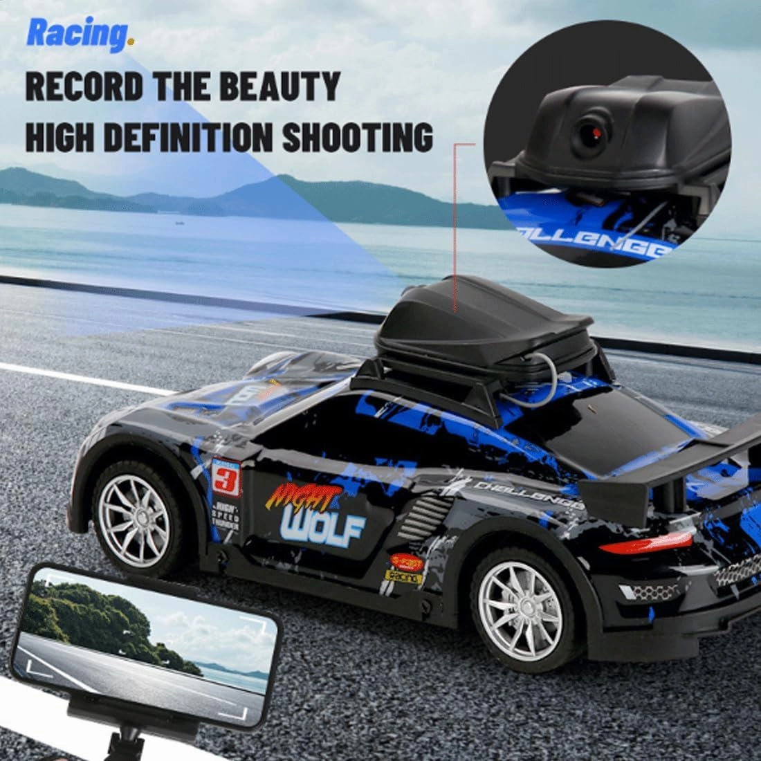 Mini RC Drift Car with HD Camera & LED Lights, 2.4G 4CH Remote Control Car Electric Racing Sports Cars for Adult Teens - RTR Version / 2 Battery
