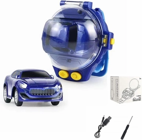 Mini Remote Control Watch Alloy Car Toys,2.4 GHz 50m Long Distance Small Racing Car with USB Charging,Cartoon RC Car Gift for 3-12 Years Old Boys and Girls (Blue)