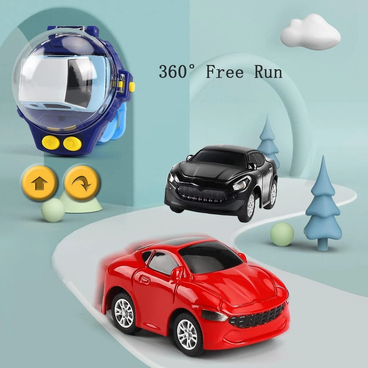 Mini Remote Control Watch Alloy Car Toys,2.4 GHz 50m Long Distance Small Racing Car with USB Charging,Cartoon RC Car Gift for 3-12 Years Old Boys and Girls (Blue)