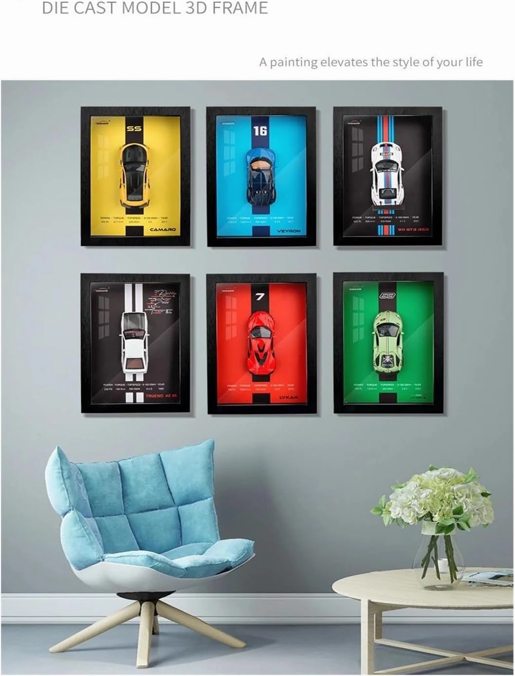 Mini Vehicles Toys 1:32 for Photo Frame Version Alloy Metal Sports Car Model Racing Car Painting Decoration Collection Great Car Gift Kids and Teens(Blue)
