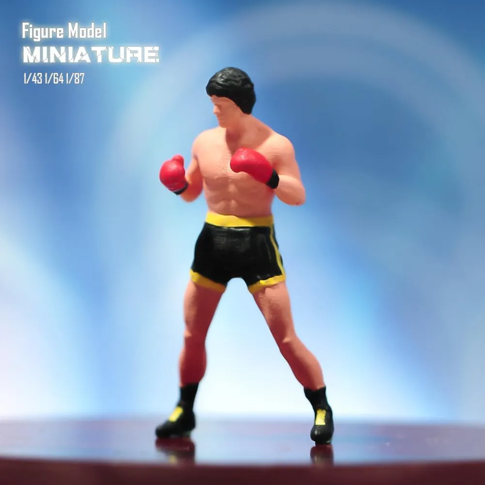 Miniatures Figures 1/87 1/64 1/43 1/24 Scale Boxer Boxing Men Resin Figurine Model Creative Sand Table Scene Dolls Props for Cars Toy (Painted, 1:64 Scale)