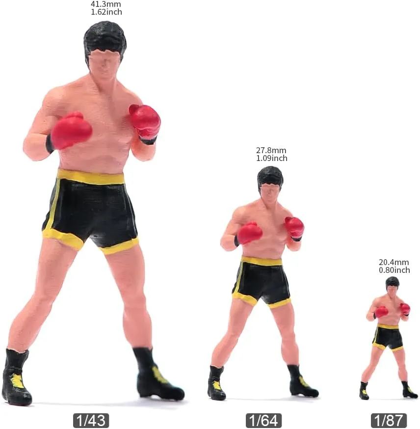 Miniatures Figures 1/87 1/64 1/43 1/24 Scale Boxer Boxing Men Resin Figurine Model Creative Sand Table Scene Dolls Props for Cars Toy (Painted, 1:64 Scale)