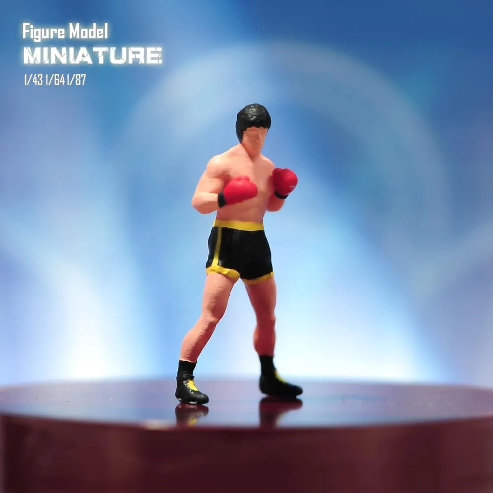 Miniatures Figures 1/87 1/64 1/43 1/24 Scale Boxer Boxing Men Resin Figurine Model Creative Sand Table Scene Dolls Props for Cars Toy (Painted, 1:64 Scale)