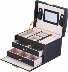 Mirrored Jewelry Box Organizer for Necklaces Rings Earrings Watches Storage - Vintage Gift for for Girls Women (Color : Black)