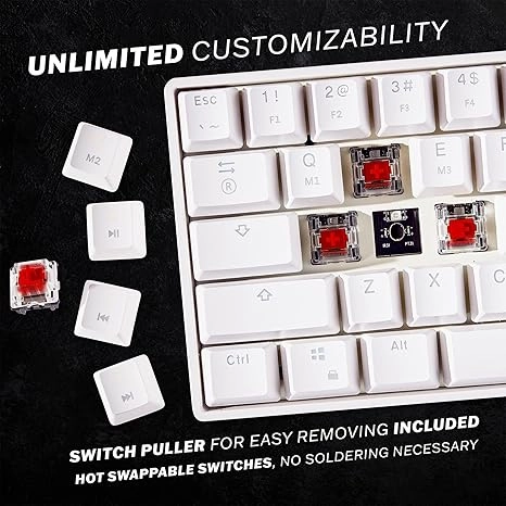 Mizar MZ60 Luna Mechanical Gaming Keyboard | 60% Keyboard 62 Key ANSI US Layout | RGB LED Backlit | Anti Ghosting NKRO | Progammable Macro Keys | Hotswap Gateron Optical Yellow Switches | Black