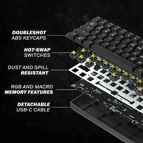 Mizar MZ60 Luna Mechanical Gaming Keyboard | 60% Keyboard 62 Key ANSI US Layout | RGB LED Backlit | Anti Ghosting NKRO | Progammable Macro Keys | Hotswap Gateron Optical Yellow Switches | Black