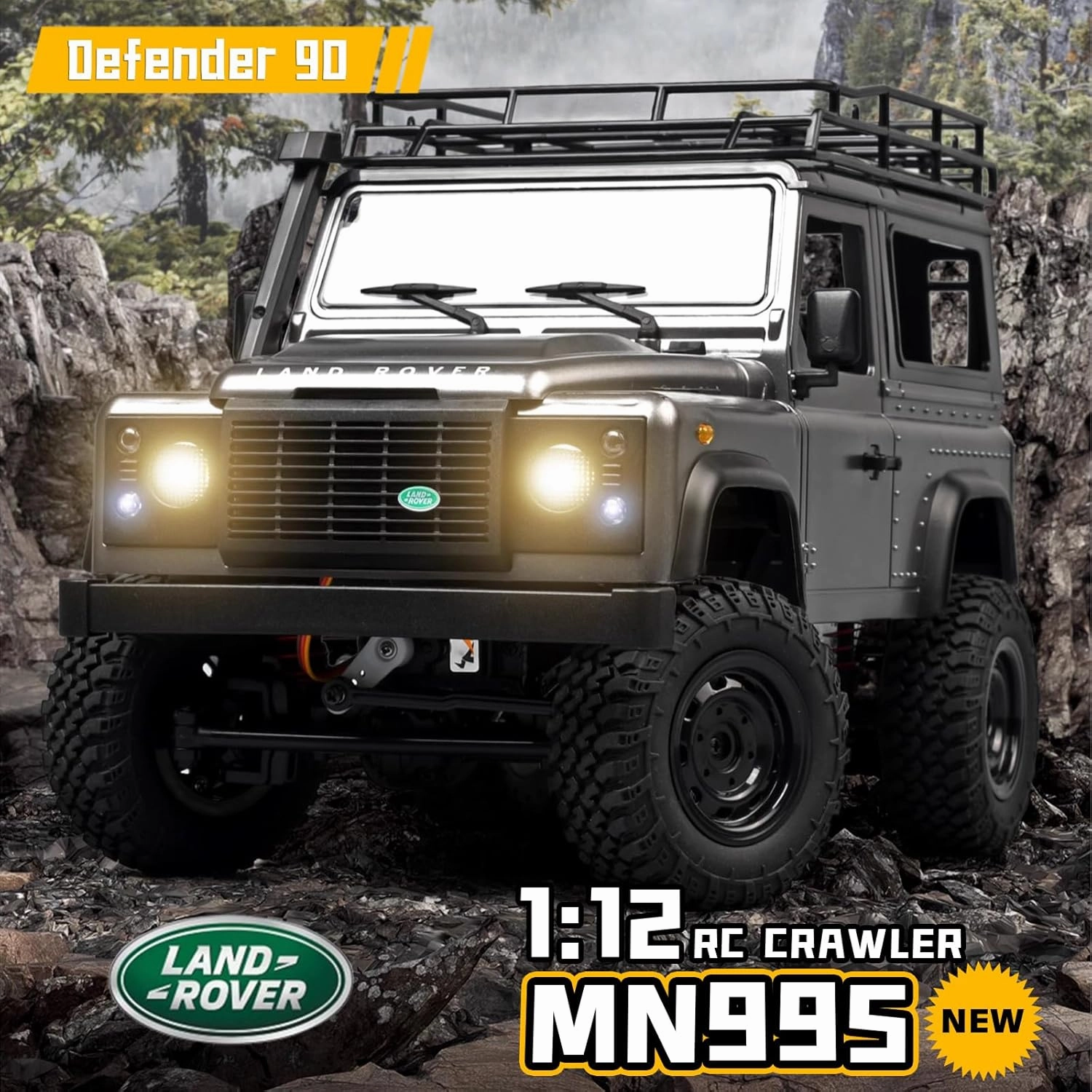 MN-98 RC Car, 1:12 Scale RC Rock Crawler, 4WD Off-Road RC Truck RTR, 2.4G Remote RC Land Rover Vehicle Models for Adults Hobby Gifts (Yellow)