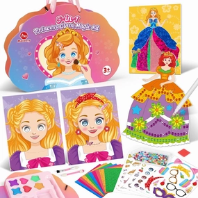 Mocoosy 5 In 1 Princess Dress Up & Makeup Coloring Book, Paper Doll Activity Kit for Kids Ages 4-8 Art Craft Supplies, Travel Game Airplane Car Road Trip Toys Birthday Gift Ideas for Girls 6 7 8 Years