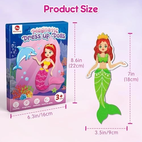 Mocoosy Magnetic Dress Up Dolls for Girls, Princess Mermaid Fairy Ballerina Magnet Dolls Dress Up Kits, Travel Game Car Road Trip Airplane Activity Toys Easter Gifts for Toddler Girls Ages 3 4 5 6 7