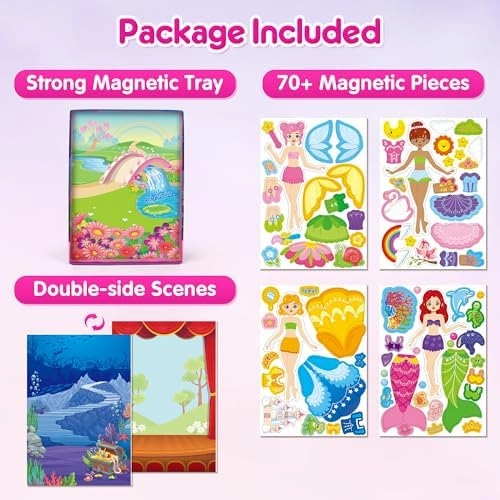 Mocoosy Magnetic Dress Up Dolls for Girls, Princess Mermaid Fairy Ballerina Magnet Dolls Dress Up Kits, Travel Game Car Road Trip Airplane Activity Toys Easter Gifts for Toddler Girls Ages 3 4 5 6 7