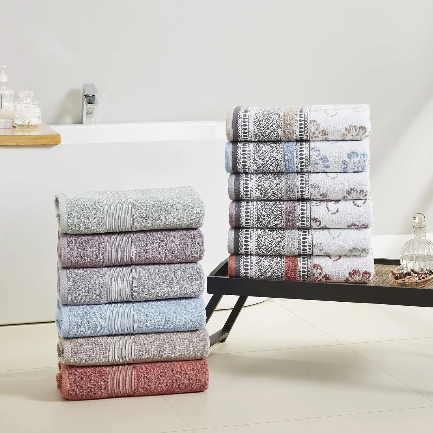 Modern Threads 6 Piece Set, 2 Bath Towels, 2 Hand Towels, 2 Washcloths Yarn Dyed Jacquard/Solid Towel Set Ophelia Clay