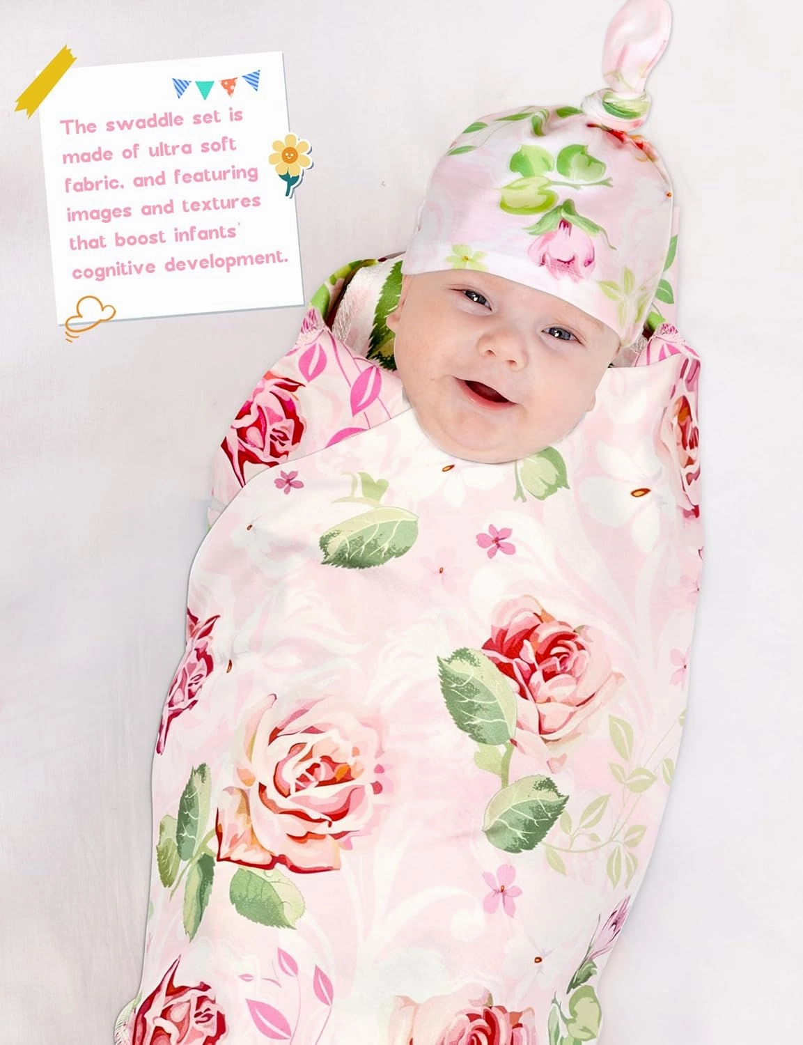 MORFORU Maternity Robe and Baby Swaddle Blanket Set, Mommy Delivery Robe Baby Blanket Hairband Hat Hairtie Hospital Bag