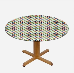 Multicolor Tablecloth Pads for Round Tables Circle Dimensional Ring Forms Fitted Round Tablecloth with Elastic Edge Spill Oil-Proof Waterproof Fit for 40"-43" Diameter Table Geometric